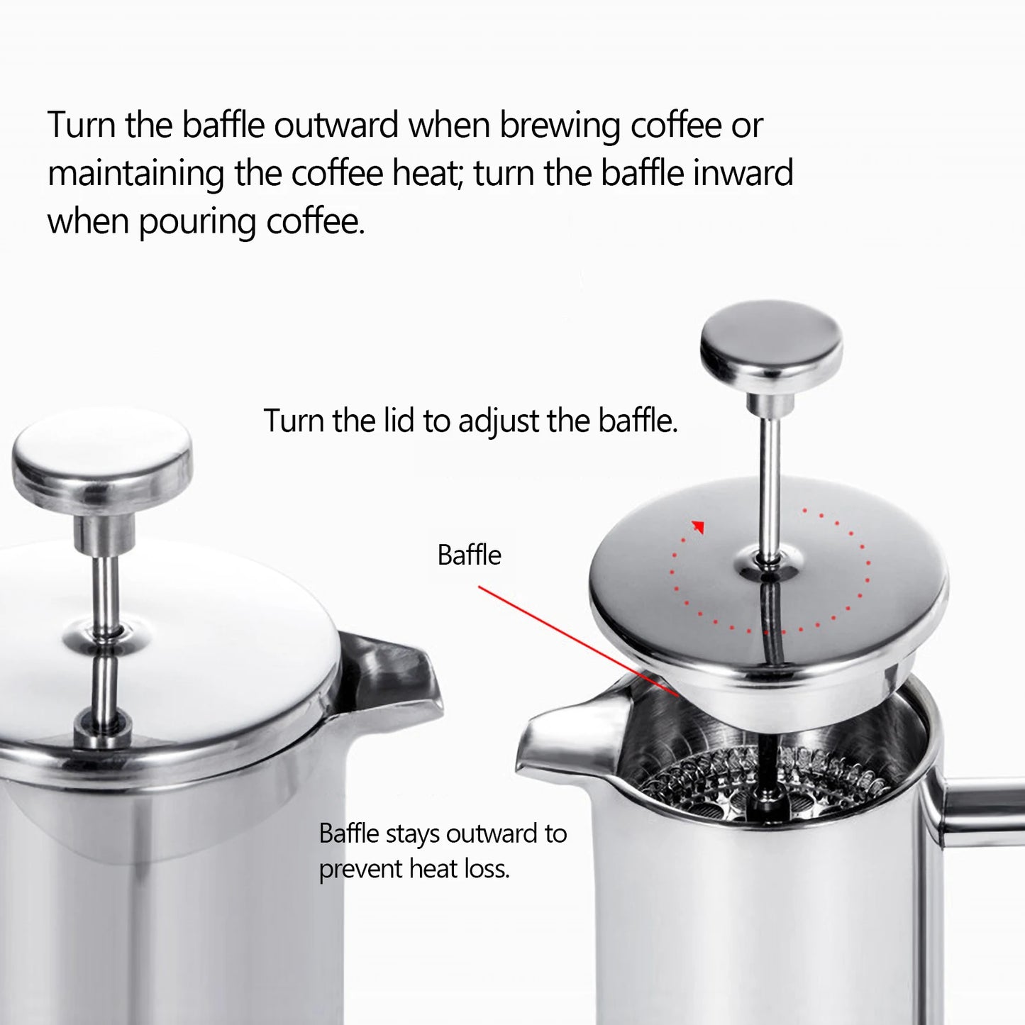 Stainless Steel Double Walled Insulated French Press Coffee Maker | 3 Sizes Available