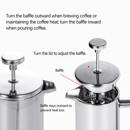 Stainless Steel Double Walled Insulated French Press Coffee Maker | 3 Sizes Available